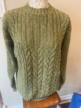 Vintage 80s Outback Red Brand Olive Cable Knit Crewneck Sweater - Women